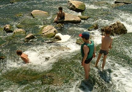 Almost magically, kids are attracted to the water and play in the shortest time by or in the creek.