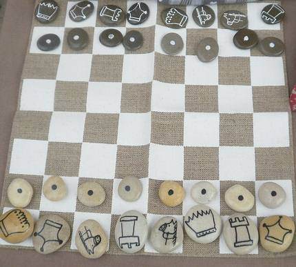 chessboard with pebbles