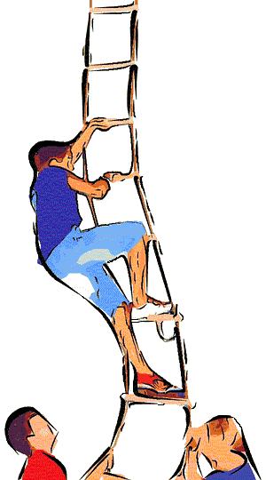 Pirate games: rope ladder climbing