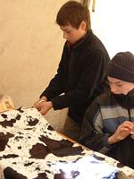 Cutting furs for the stone-age clothing