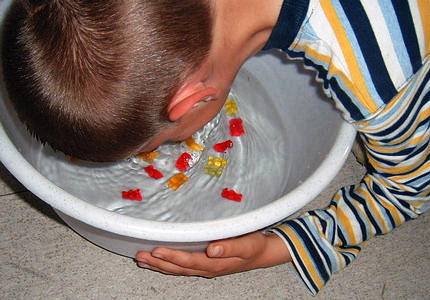 Haribos are swimming in a bowl