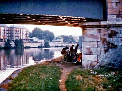 Here we arrived just outside Paris by rain. We slept under a bridge.