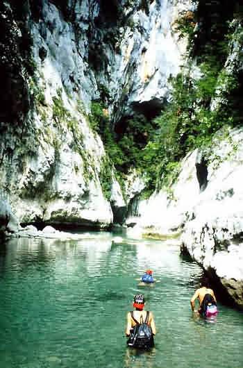 Canyoning: hiking down a canyon